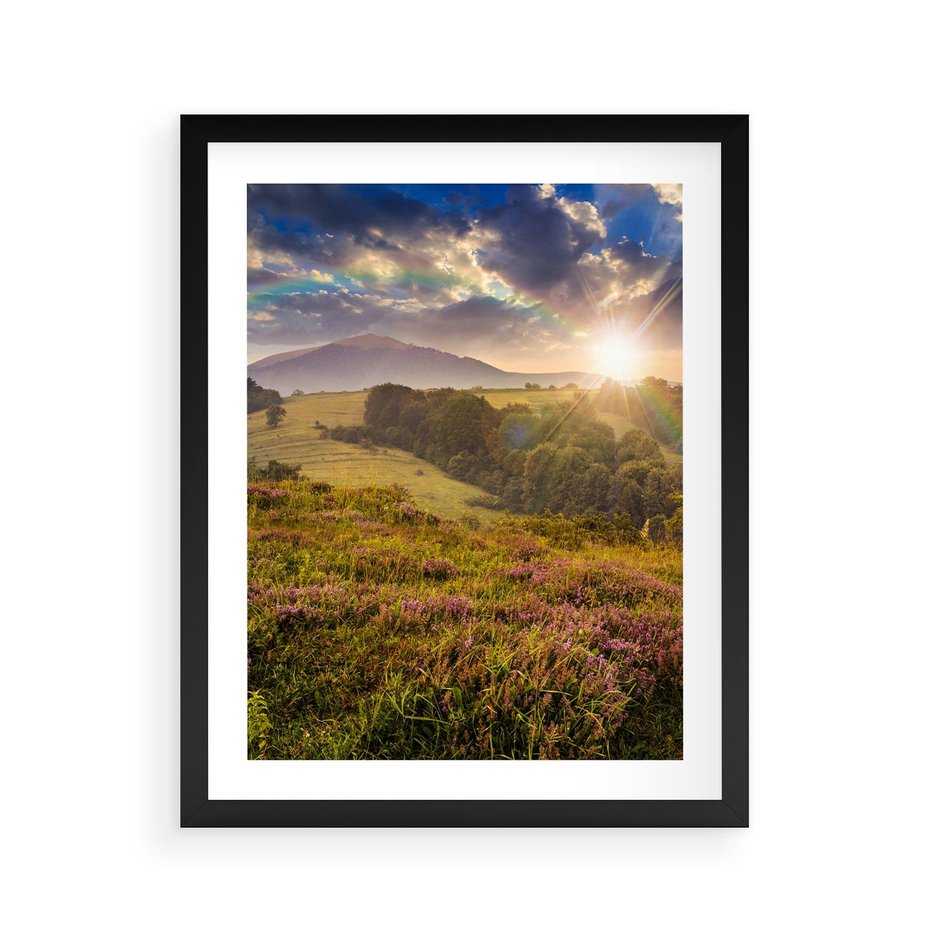 Plakat w ramie 40x50 - Pejzaż na łące - pejzaż, łąka - rama czarna