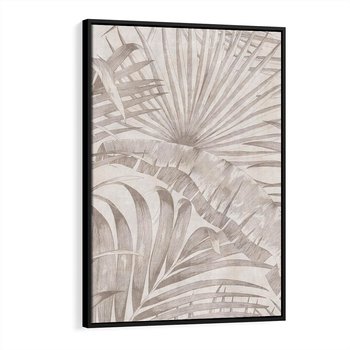 Obraz w ramie 50x70 - Odsłonięte liściowe wspomnienia - monochromatyczne, kolory sepii - rama czarna