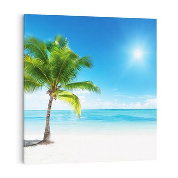 Obraz na płótnie 70x70 - Wakacyjne uniesienie: plaża i palma - plaża, morze