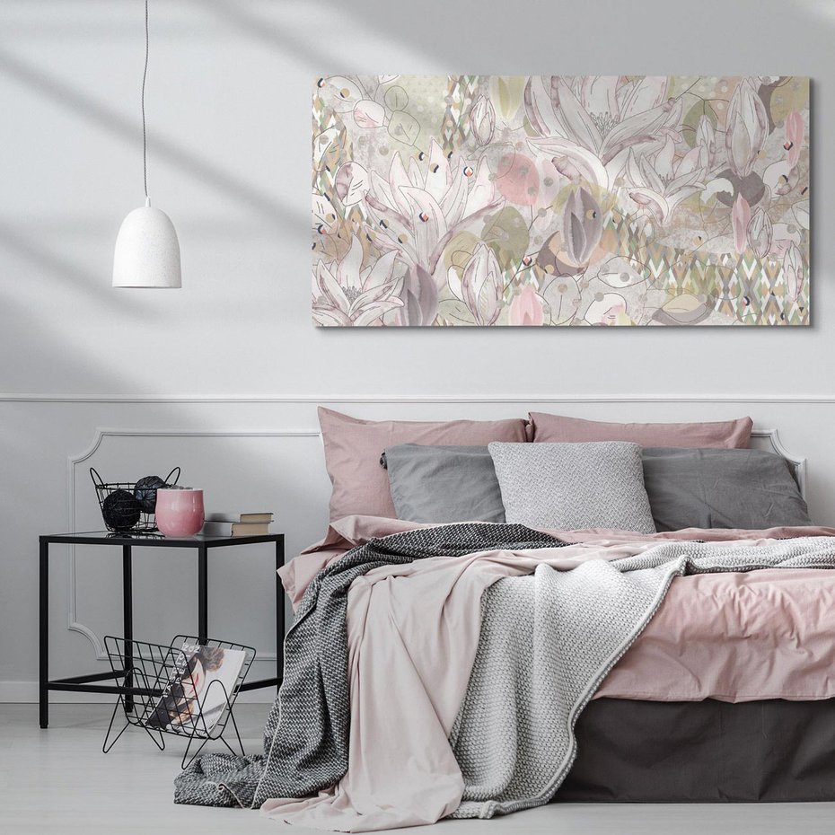 Obraz na płótnie 120x60 - Pejzaże zatajonej duszy - połączenie tekstur, roślinne motywy