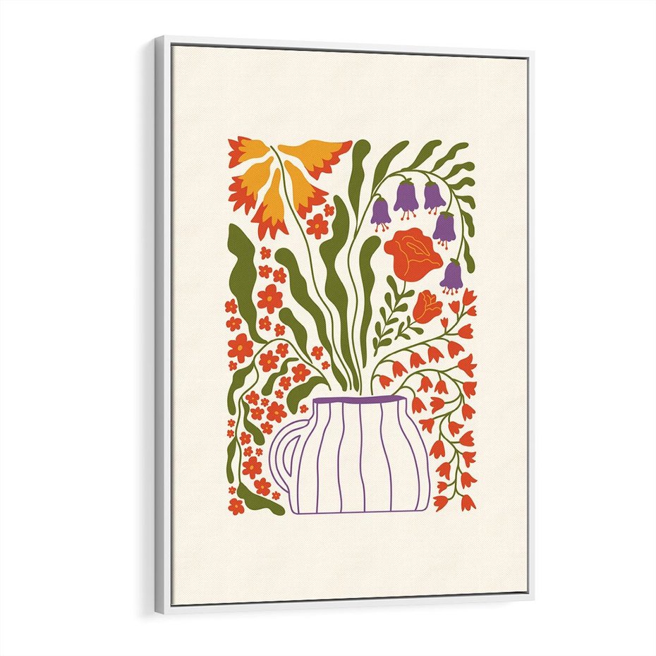 Obraz w ramie 50x70 - Świeżość Kwiatów - kwiaty w wazonie, minimalistyczna kompozycja - rama biała