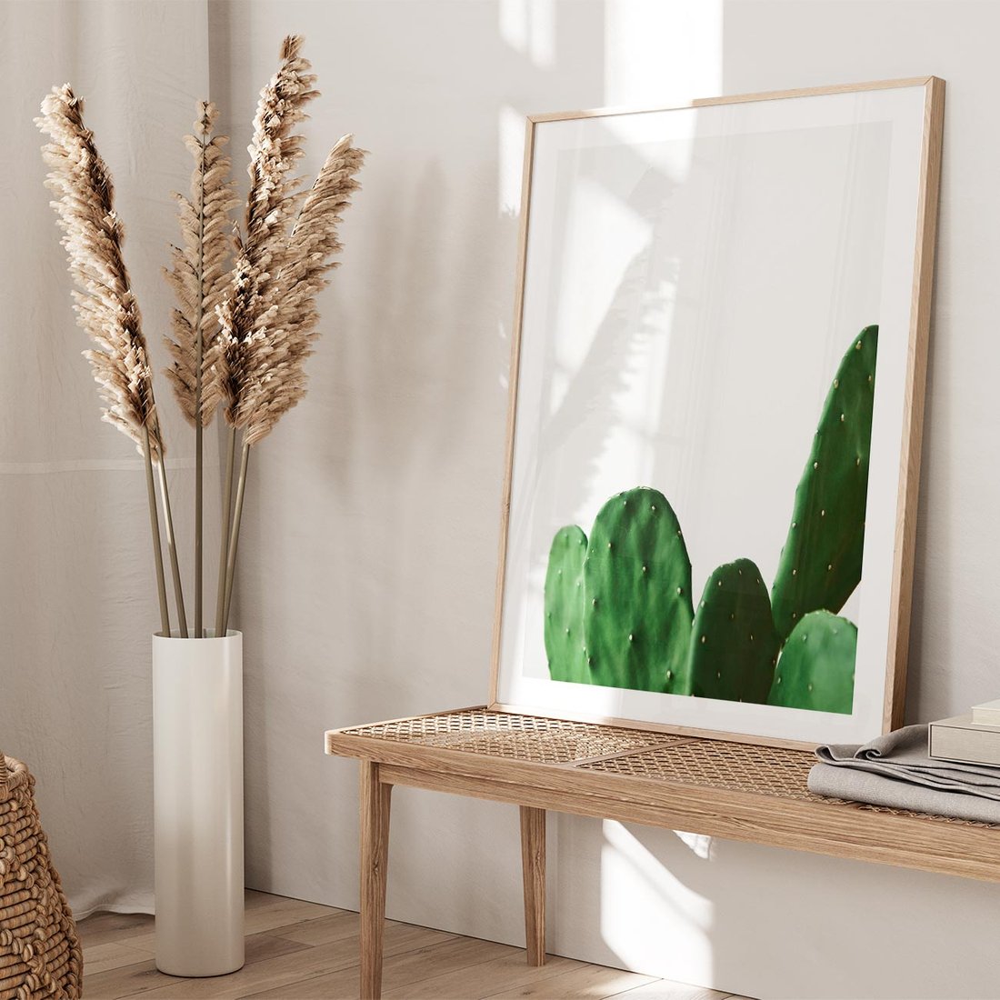 Plakat w ramie 40x50 - Minimalizm Natury - kaktus, zbliżenie - rama drewno
