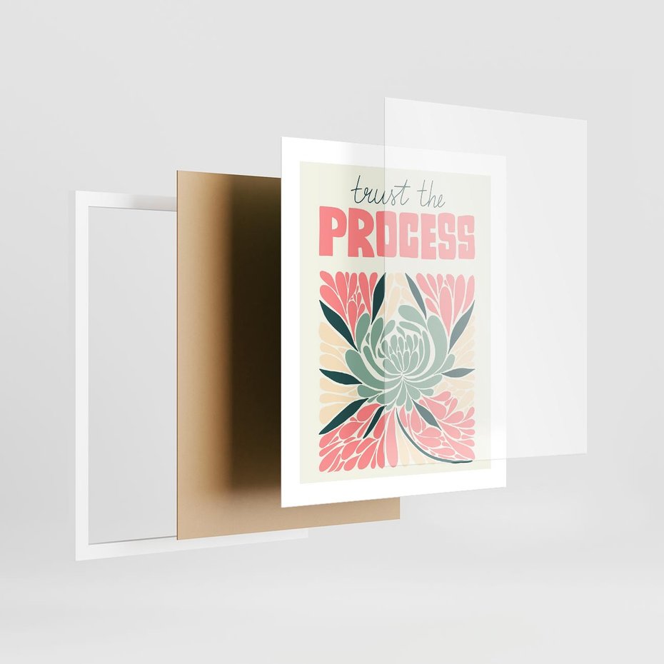 Plakat w ramie 40x50 - Rozbijające Barwy - abstrakcyjny pastelowy kwiat, wyrazista typografia - rama biała