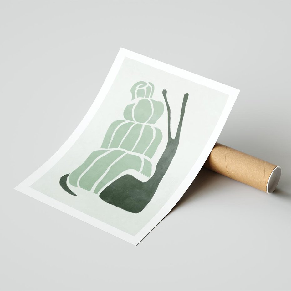 Plakat bez ramy 40x50 - Zielona Równowaga - abstrakcyjny zielony ślimak, skandynawski design