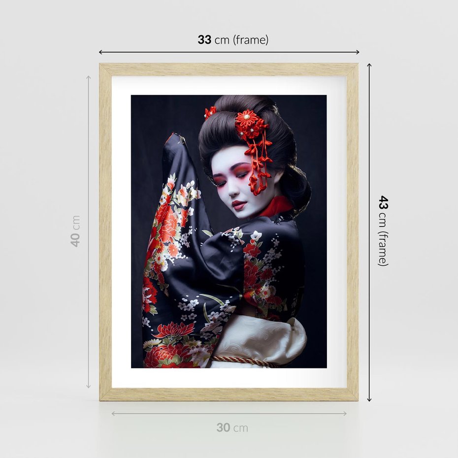 Plakat w ramie 30x40 - Elegancka japońska gejsza - japońska, gejsza - rama drewno