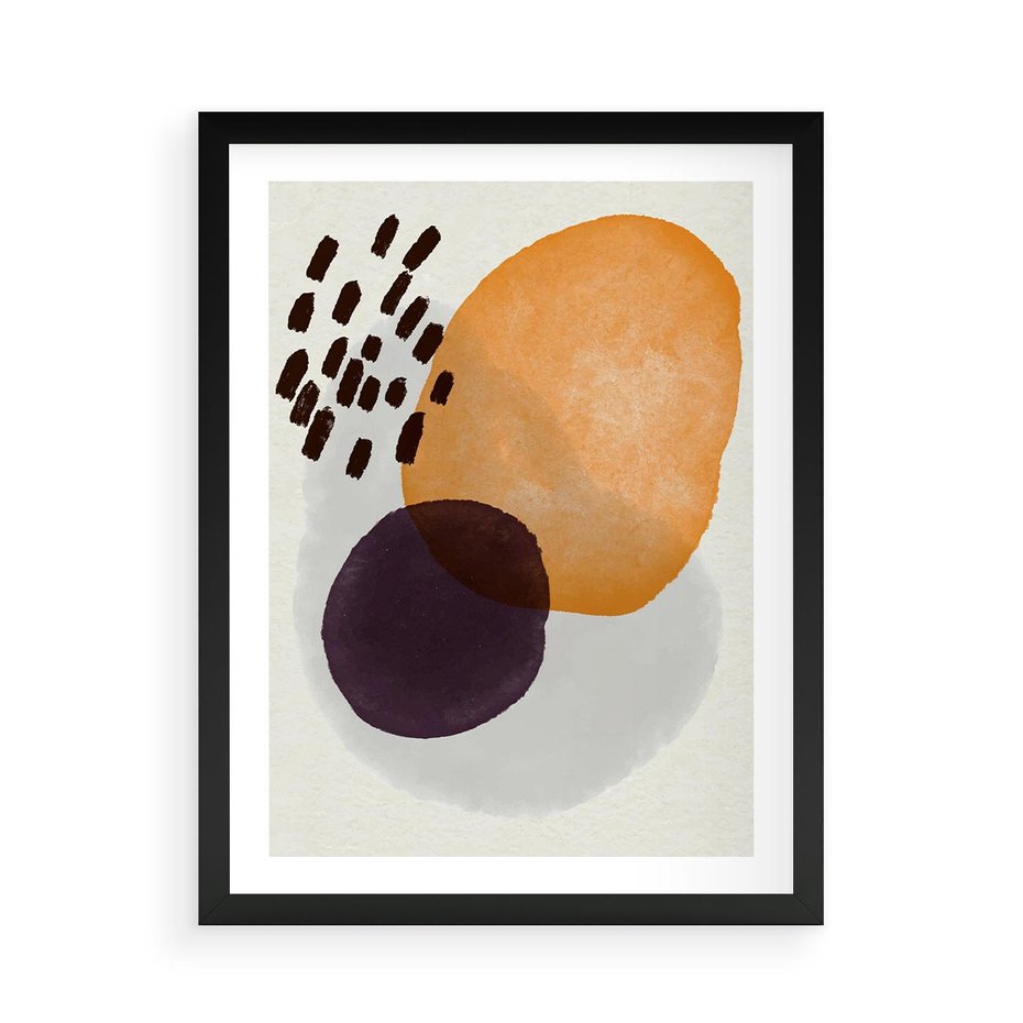 Plakat w ramie 50x70 - Kolorowe Akwarelowe Przenikanie - geometryczne elementy, stonowane ziemiste kolory - rama czarna