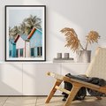 Plakat bez ramy 21x30 - Rajskie Wakacje - domki na plaży, błękitne domki