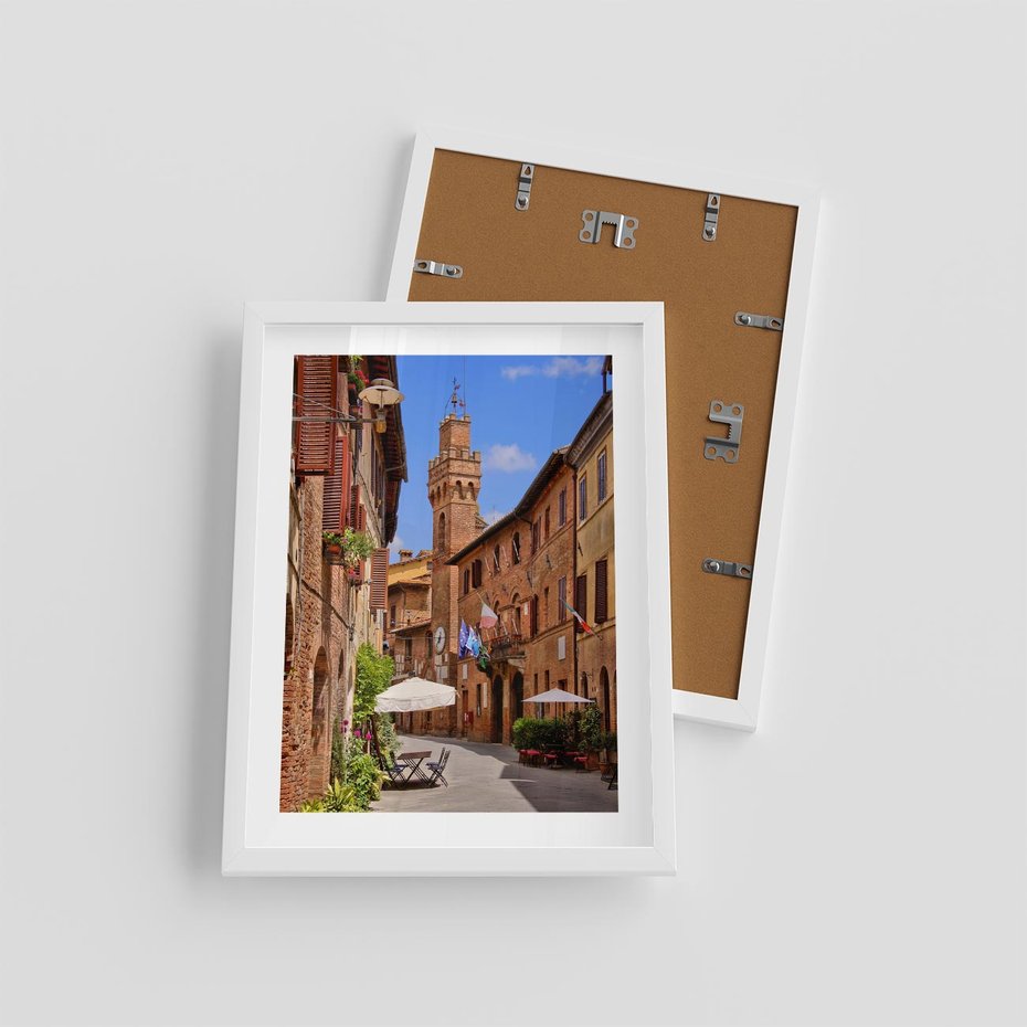 Plakat w ramie 30x40 - Urok włoskich uliczek - włoskie, uliczki - rama biała