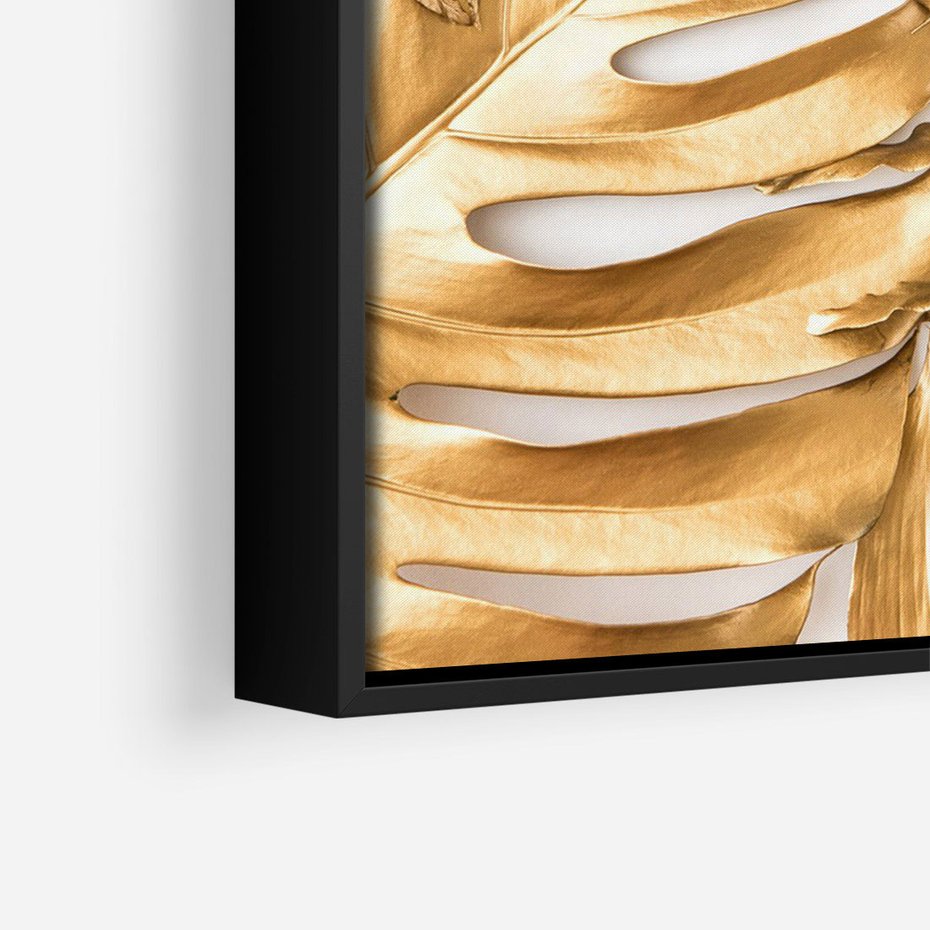 Obraz w ramie 70x100 - Monstera Złote Liście - monstera, złote - rama czarna