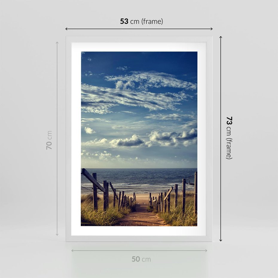 Plakat w ramie 50x70 - Plaża i morze - plaża, morze - rama biała
