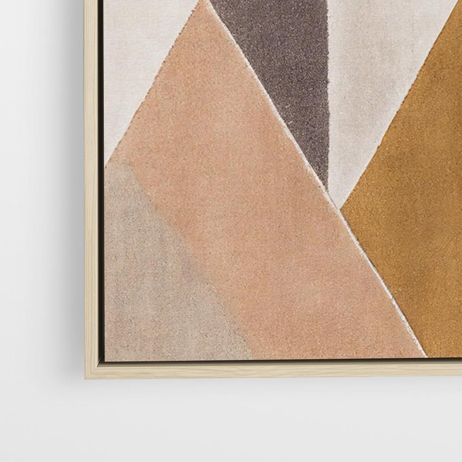Obraz w ramie 70x50 - Odblaski niespełnionych marzeń - kompozycja z trójkątów, mix kolorów ziemi - rama drewno