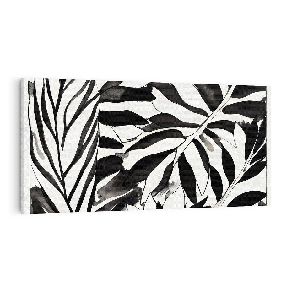 Obraz na płótnie 100x50 - Czarne Liście - akwarelowy obraz, czarno biały