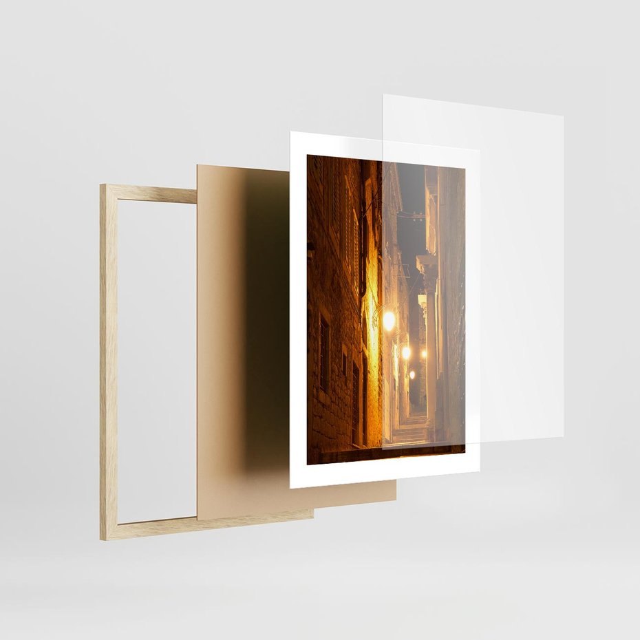 Plakat w ramie 30x40 - Miasto Pod Gwieździstym Niebem - uliczka, perspektywa - rama drewno
