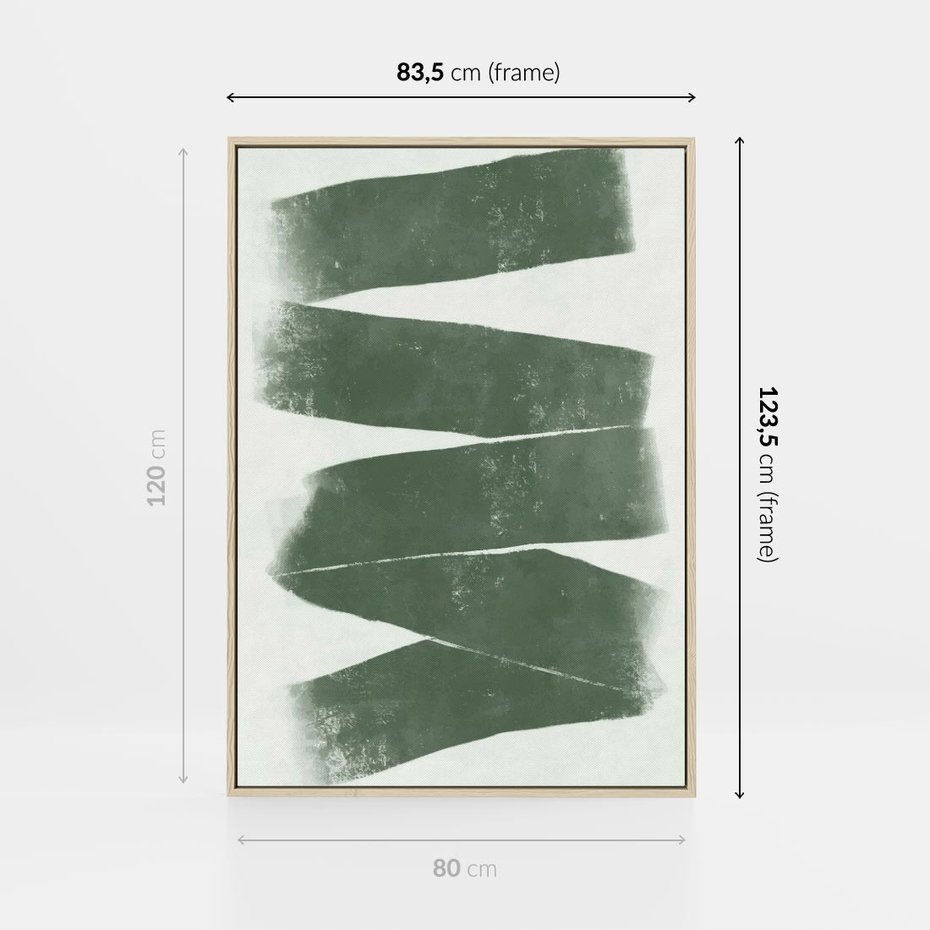 Obraz w ramie 80x120 - Zielone Refleksje - abstrakcja, zgaszony zielony kolor - rama drewno