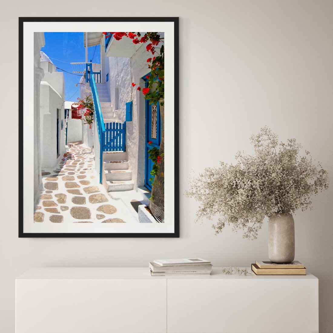 Plakat w ramie 30x40 - Santorini: urok Grecji - Santorini, Grecja - rama czarna