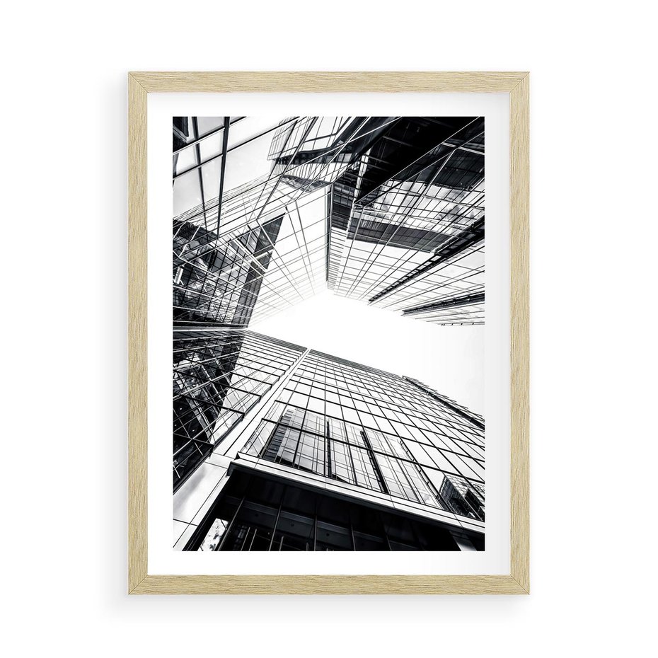 Plakat w ramie 50x70 - Wznoszący się Wysoko - architektura, wysoki wieżowiec - rama drewno