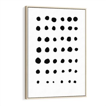 Obraz w ramie 50x70 - Refleksje Światła - minimalistyczna kompozycja, czarne kropkina białym tle - rama drewno