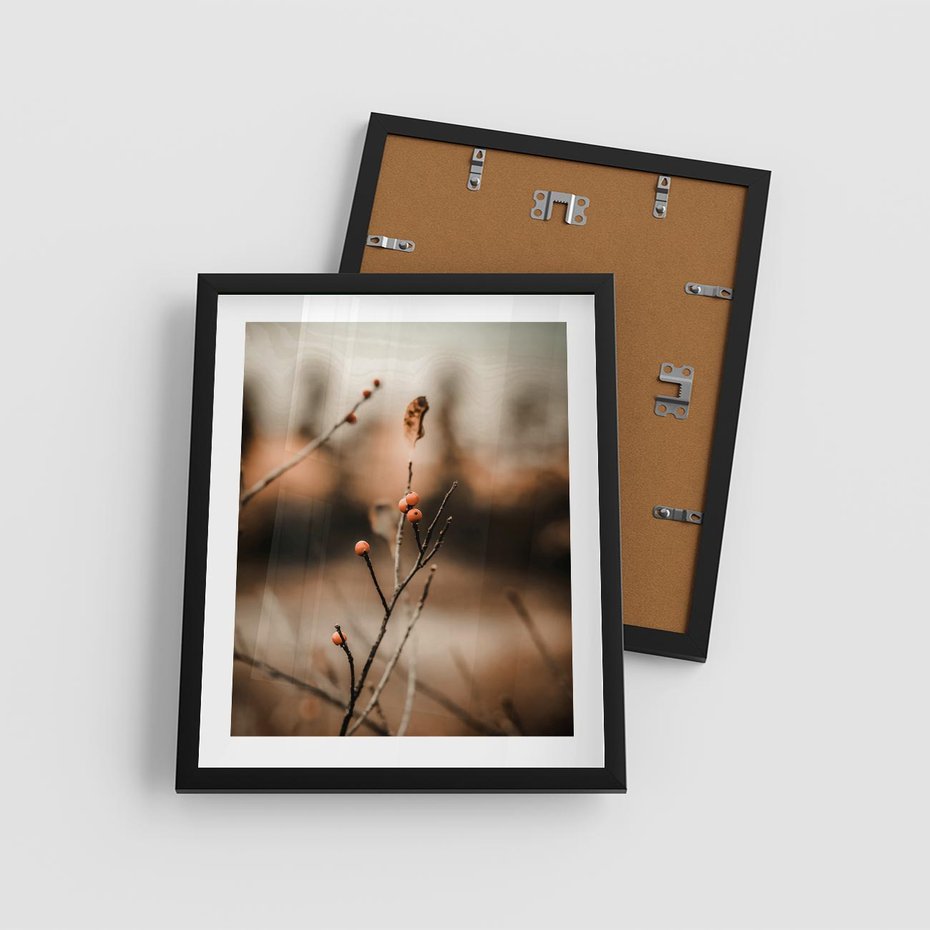Plakat w ramie 40x50 - Jarzębina w Pejzażu - jesień, gałązka - rama czarna