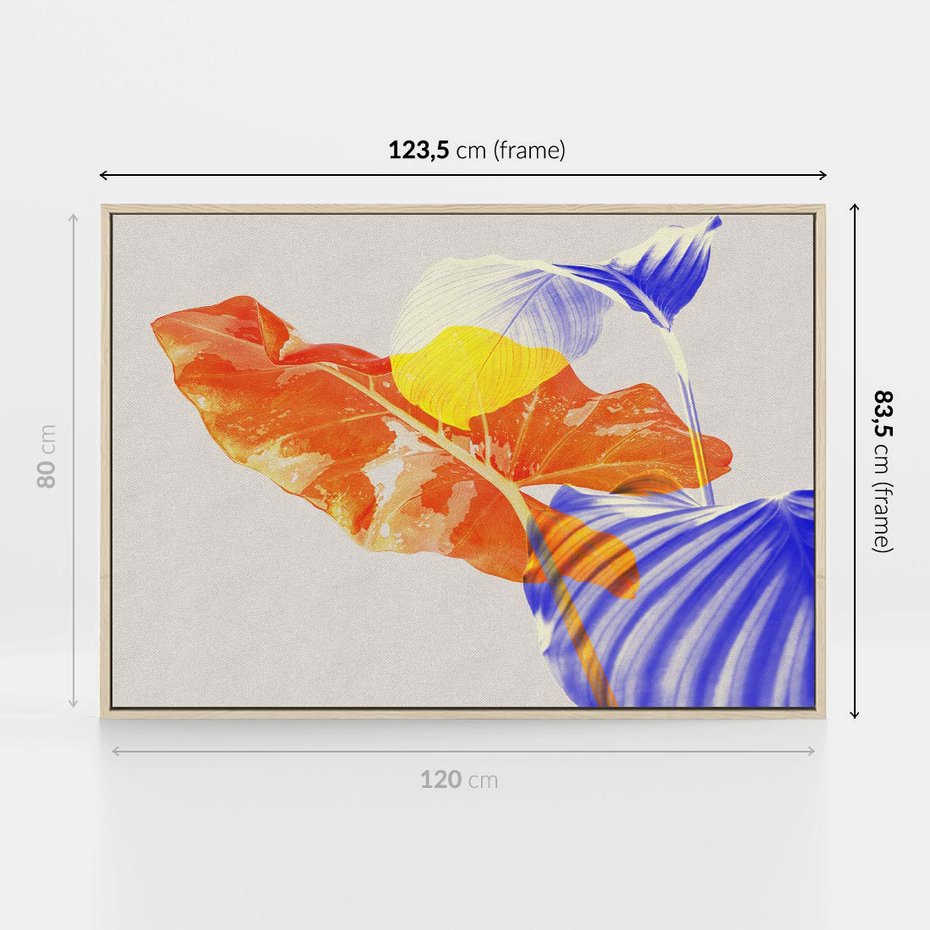 Obraz w ramie 120x80 - Energetyczne Indygo - retro, tropikalne liście - rama drewno