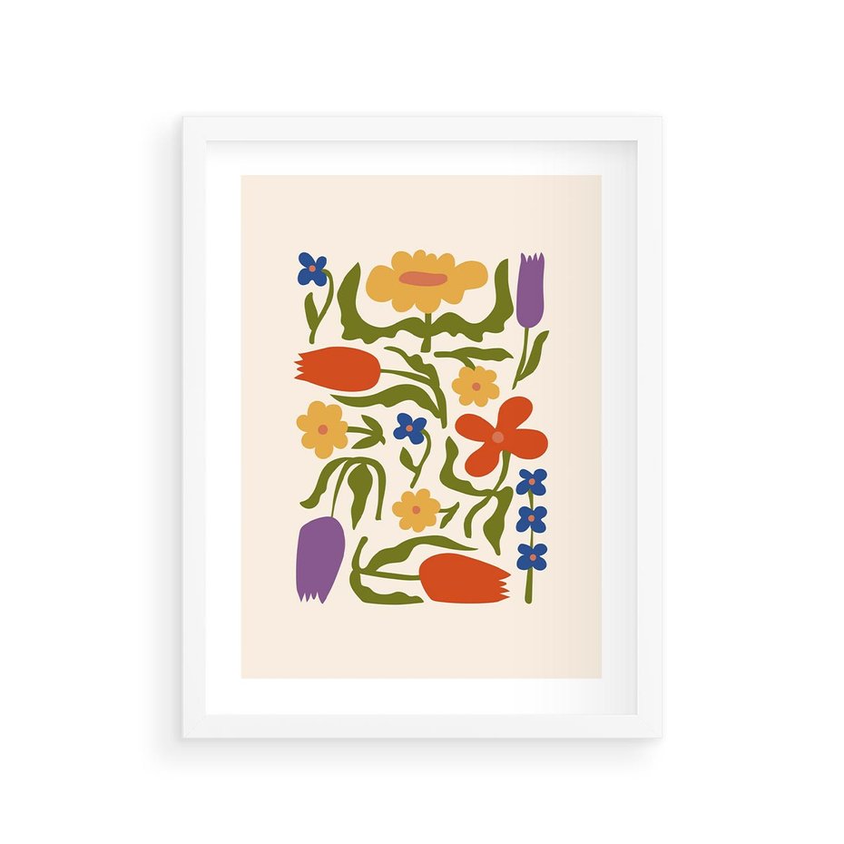 Plakat w ramie 30x40 - Minimalistyczna Harmonia - kwiaty, sztuka nowoczesna - rama biała