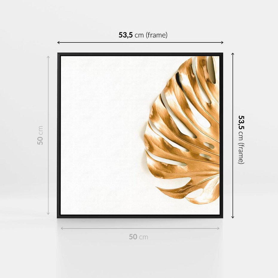 Obraz w ramie 50x50 - Przyjemność dla Oczu - złote, liście - rama czarna