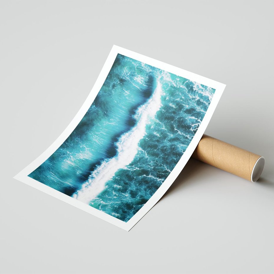 Plakat bez ramy 50x70 - Błękitna Siła Oceanu - fale, ocean