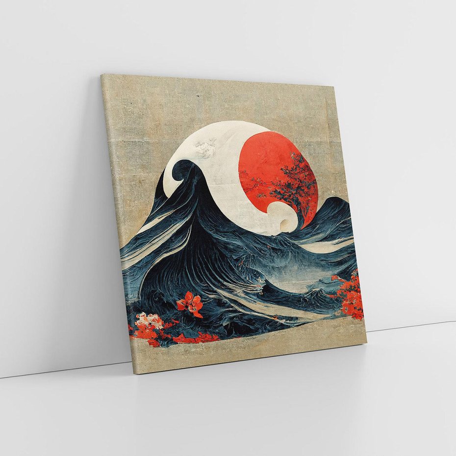 Obraz na płótnie 60x60 - Requiem dla marzeń - sztuka japońska, fale oceanu