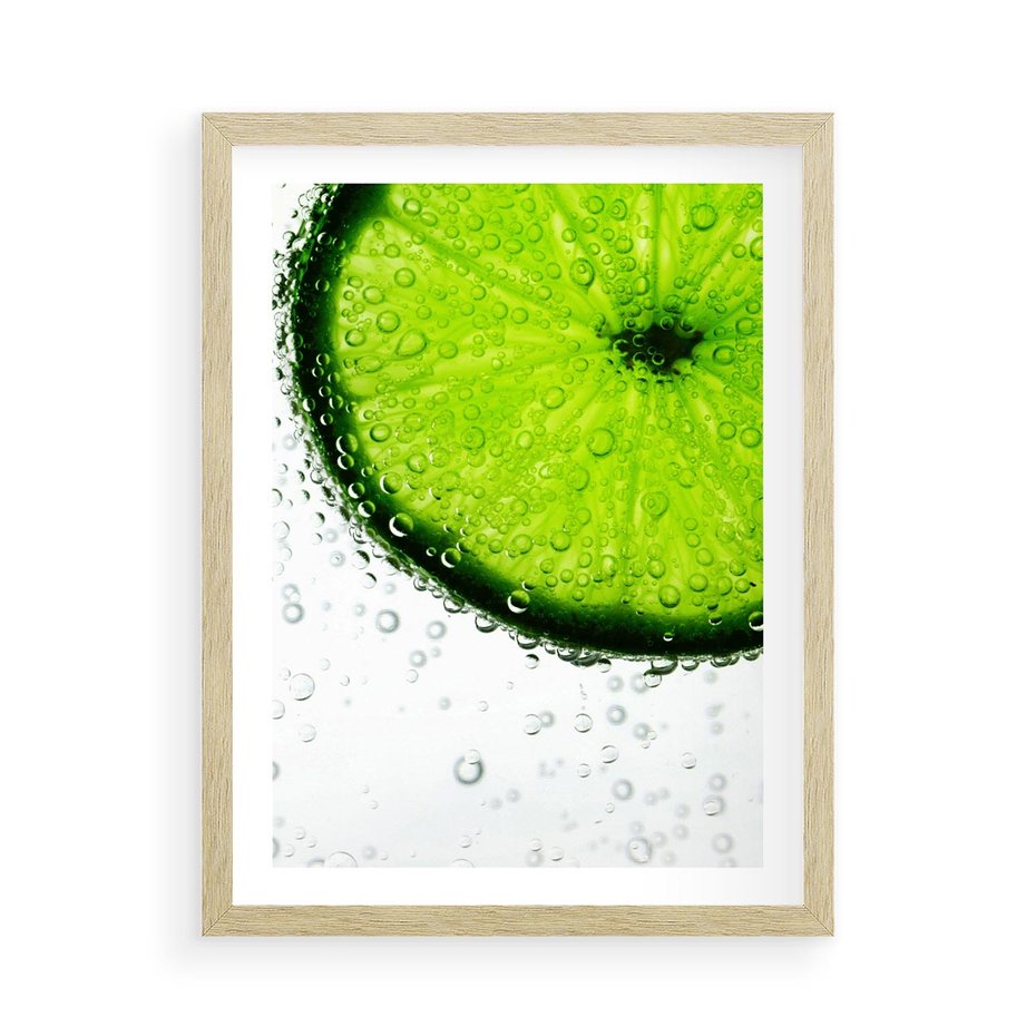 Plakat w ramie 50x70 - Świeżość i kwasowość limonki - limnka, owoce - rama drewno
