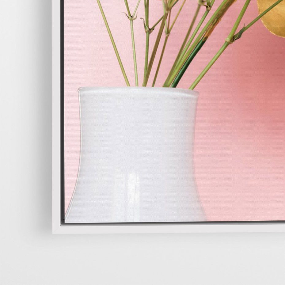 Obraz w ramie 80x120 - Blask Natury - złote, liście - rama biała