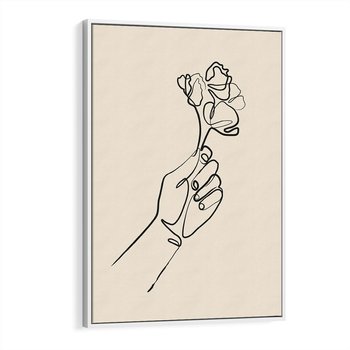 Obraz w ramie 80x120 - Szkic Kwiatu - kwiat w dłoni, szkic - rama biała