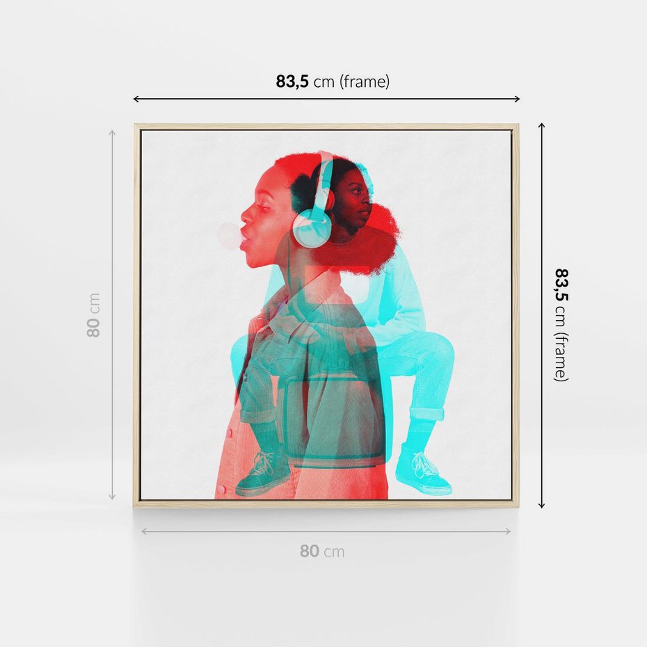 Obraz w ramie 80x80 - Rytmy Wspomnień - kolaż zdjęć, kobieta - rama drewno