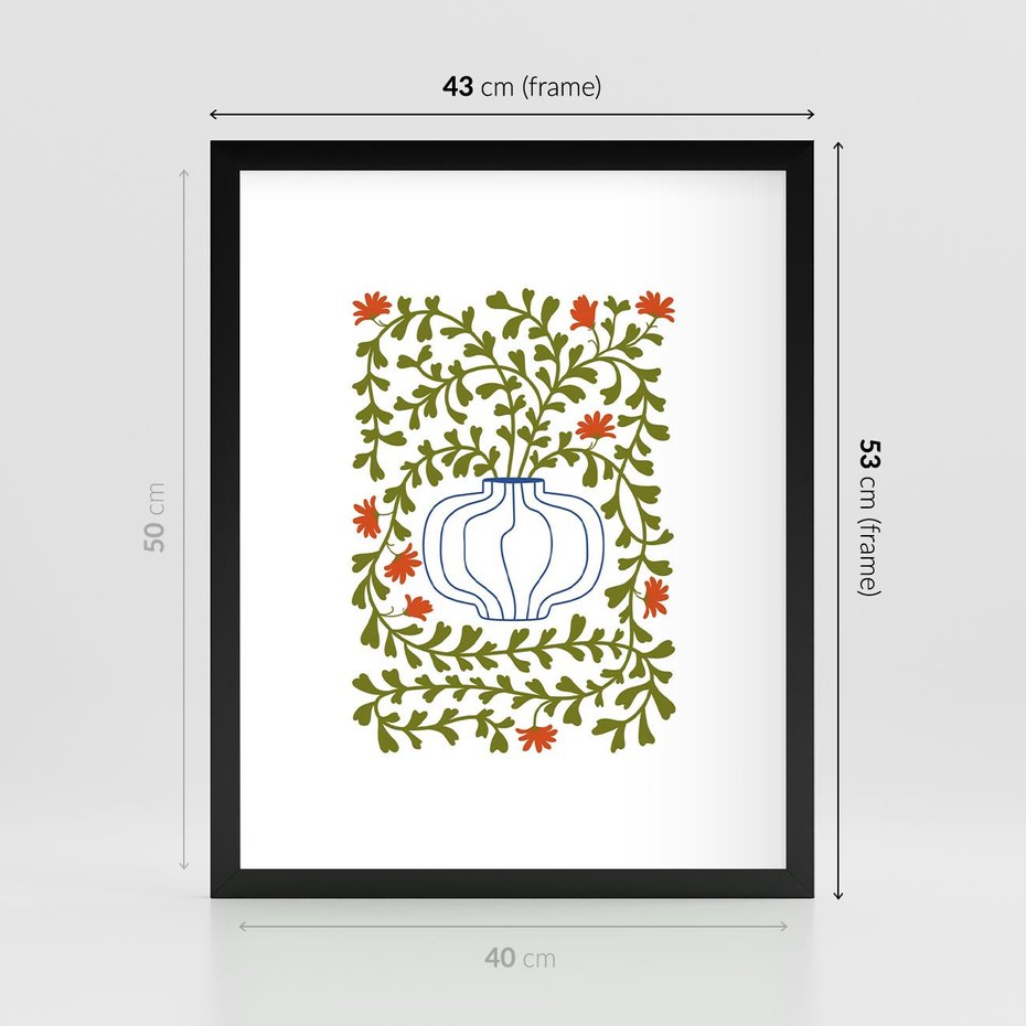 Plakat w ramie 40x50 - Wewnętrzne Fale - kwiaty w wazonie, minimalizm - rama czarna