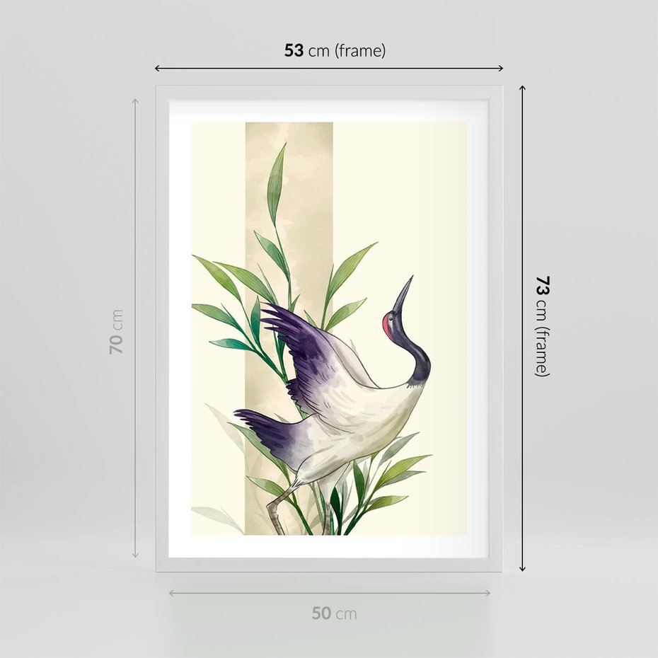 Plakat w ramie 50x70 - Migocące Ptaki - japońska sztuka, ptak - rama biała