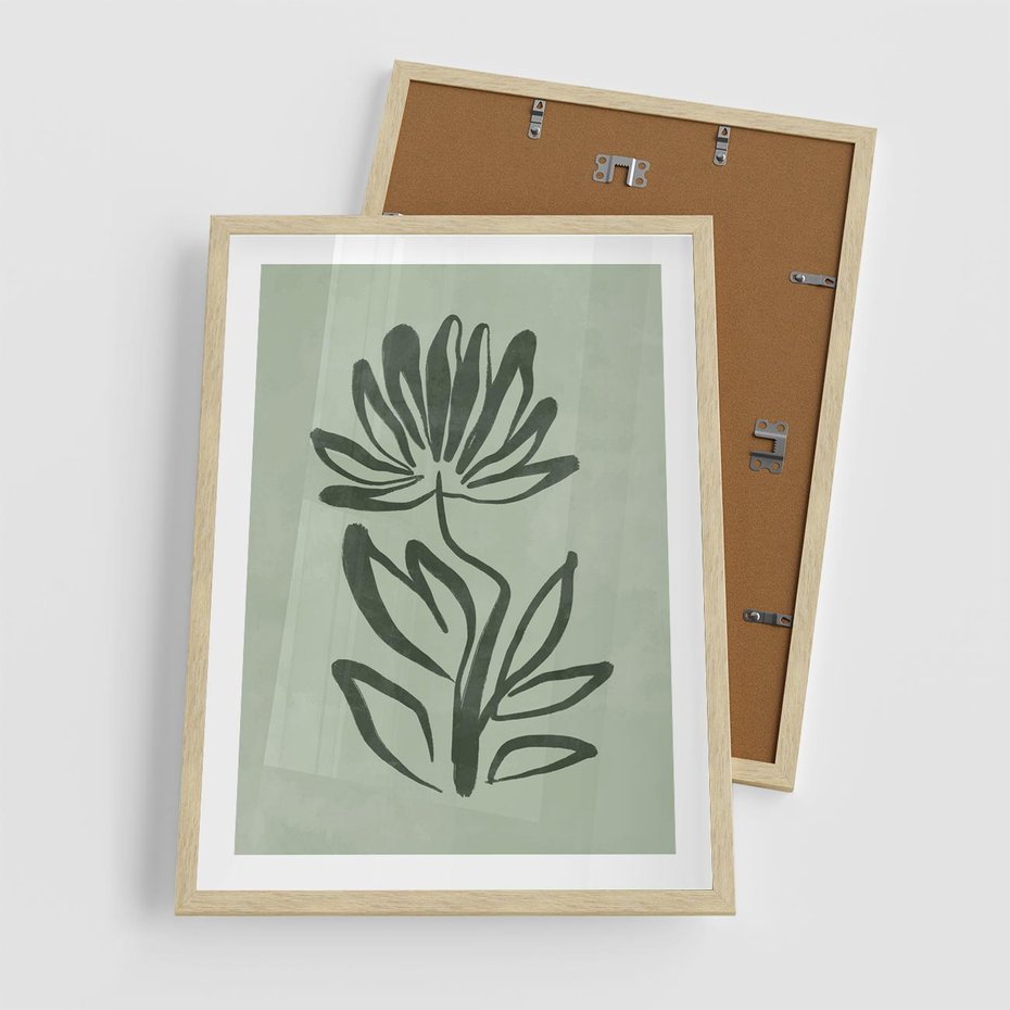 Plakat w ramie 50x70 - Zieleń Wyjątkowego Ukojenia - zielona abstrakcja, zgaszona zieleń - rama drewno