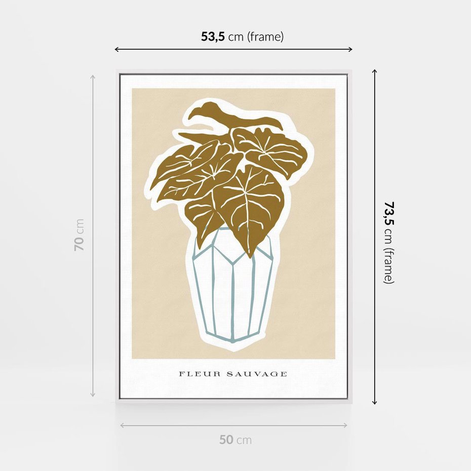 Obraz w ramie 50x70 - Rytmy Nowych Wizji - abstrakcyjne liście, tropikalne w wazonie - rama biała