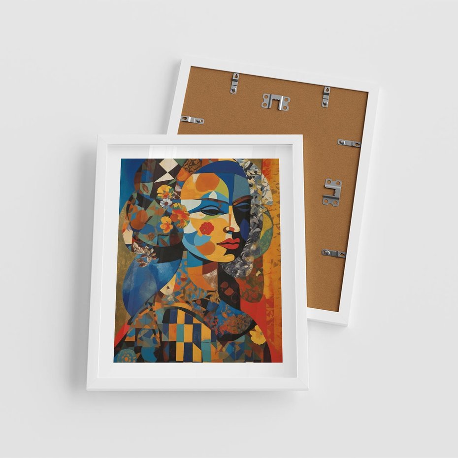 Plakat w ramie 40x50 - Impresje Cichego Szeptu - abstrakcyjny obraz, portret kobiety - rama biała