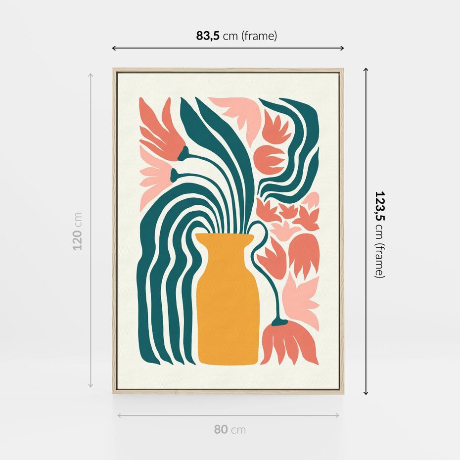 Obraz w ramie 80x120 - Kolorowe Pasmo - abstrakcyjne kwiaty w wazonie, pdastelowe kolory - rama drewno