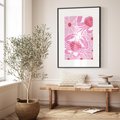 Plakat bez ramy 21x30 - Roztańczone Kraby - różowe kwiaty i kraby, abstrakcyjna kompozycja