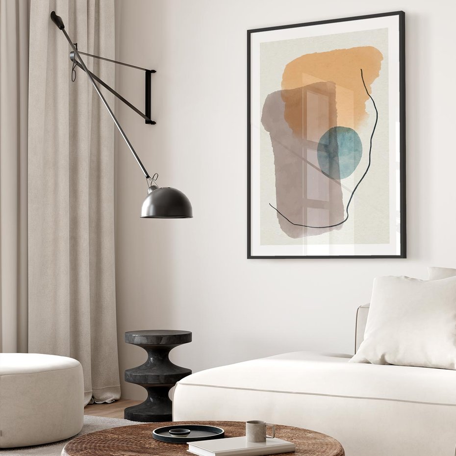 Plakat w ramie 50x70 - Rozkwitająca Akwarelowa Inspiracja - geometryczne elementy, stonowane ziemiste kolory - rama czarna