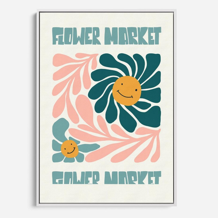 Obraz w ramie 70x100 - Harmonia płatków kwiatów - kwiatowa retro kompozycja, pastelowe kolory - rama biała