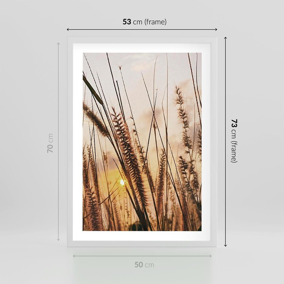 Plakat w ramie 50x70 - Malownicza Łąka z Trawam - trawy, łąka - rama biała