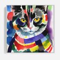 Obraz w ramie 80x80 - Koci Przyjaciel - abstrakcyjny obraz, akwarela - rama biała