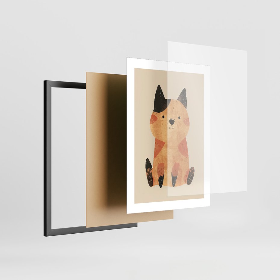 Zestaw obrazy w ramie 50x70 galeria - dla, dzieci, kot, pies, boho - rama czarna