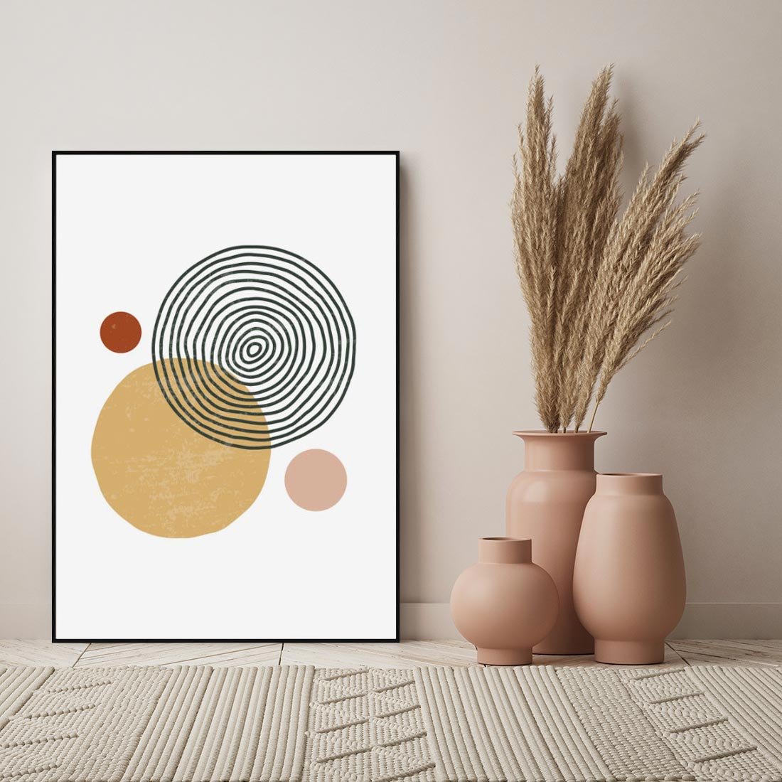 Obraz w ramie 70x100 - Wewnętrzne Formy - koła okręgi, abstrakcyjna nowoczesna sztuka - rama czarna