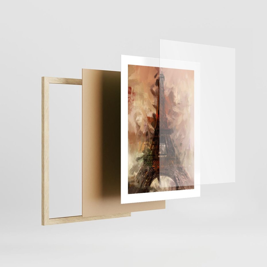 Plakat w ramie 30x40 - Abstrakcyjna Eiffla - miasto w nowej formie - Eiffla, abstrakcja - rama drewno