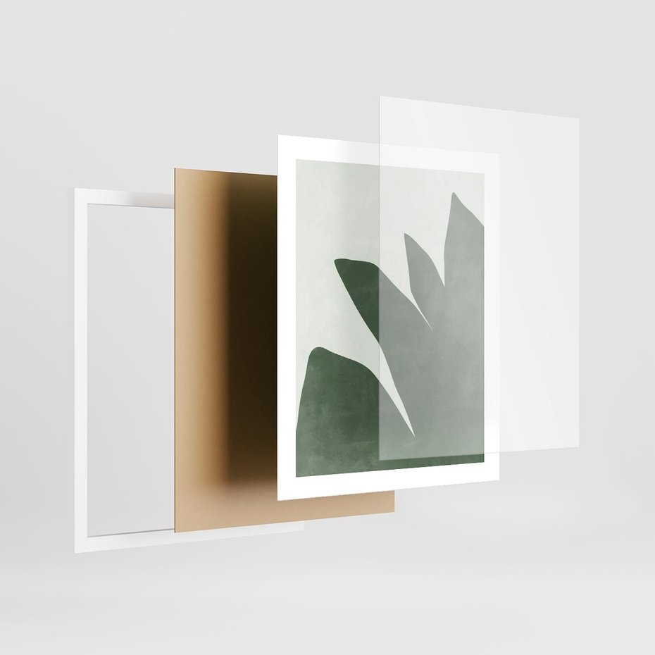 Plakat w ramie 40x50 - Oaza Harmonii - abstrakcyjny kształt, zielony plakat - rama biała