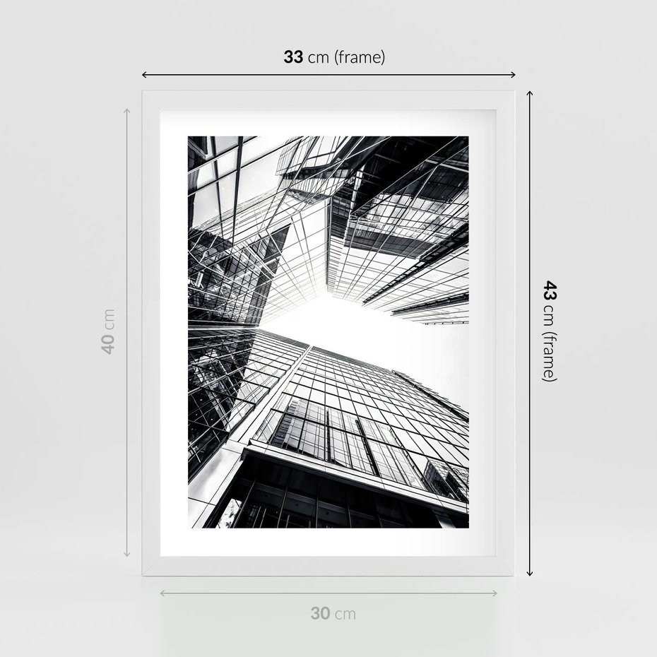 Plakat w ramie 30x40 - Wznoszący się Wysoko - architektura, wysoki wieżowiec - rama biała