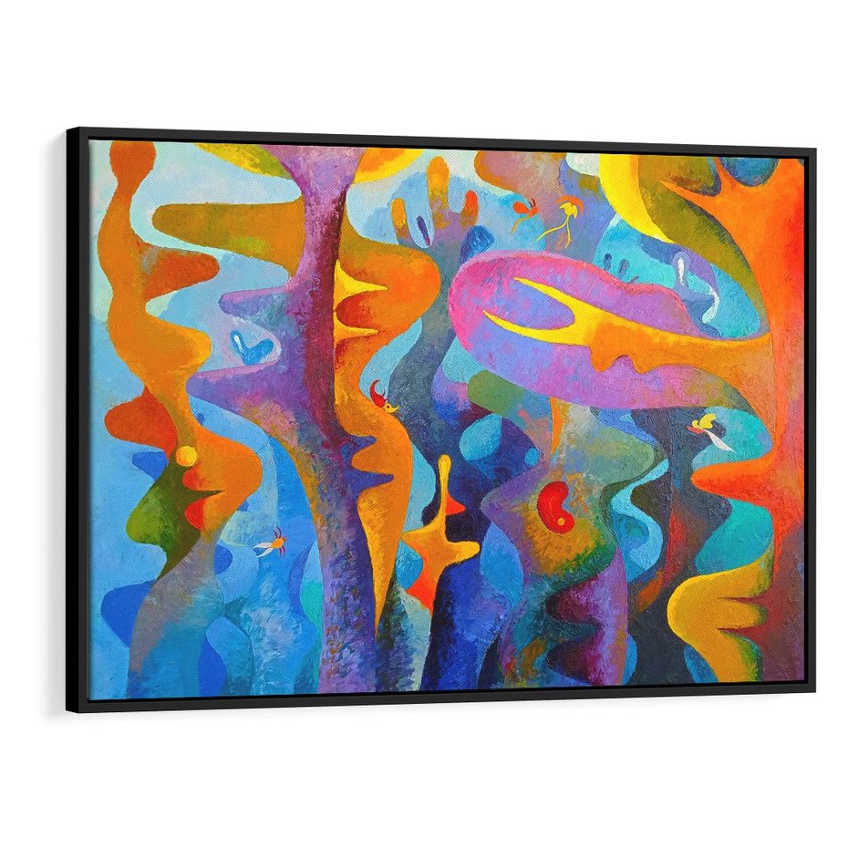 Obraz w ramie 100x70 - Płomienne Tańce Abstrakcji - energetyczna abstrakcja, dziwne formy - rama czarna