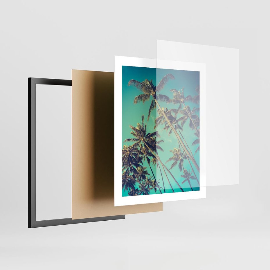 Plakat w ramie 40x50 - Tropikalne palmy w krainie słonecznych wakacji - palmy, tropiki - rama czarna