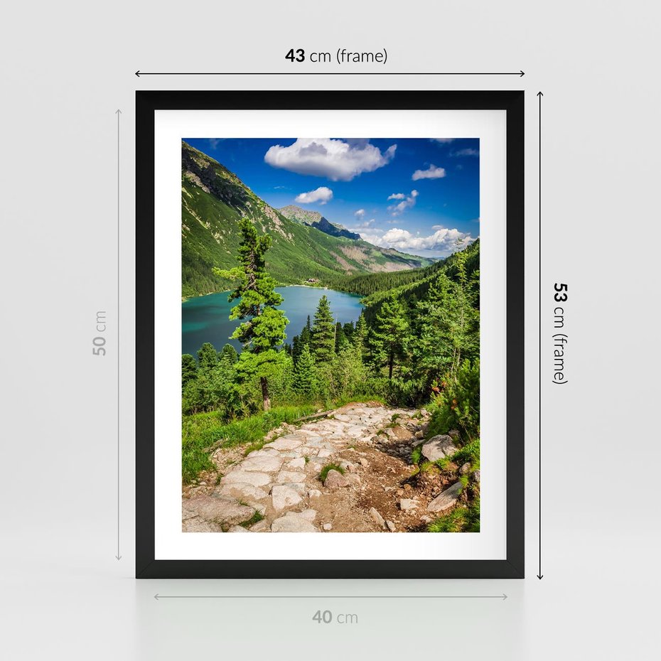 Plakat w ramie 40x50 - Jezioro górskie: harmonia natury - jezioro, góry - rama czarna